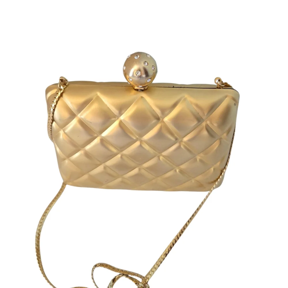 Elan Hard Shell Gold Quilted Crossbody Bag Mini Vintage - Picture 4 of 10